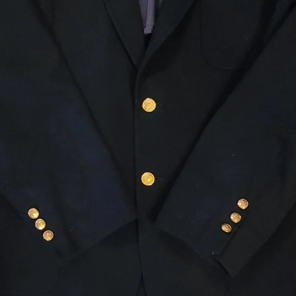 Vintage Trend Shop Stewart Men's Navy Blue Wool Blazer with Gold Buttons Sz 44R
